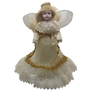 Vintage Angel Christmas Tree-topper‎ 12" Porcelain Head Hands Lace